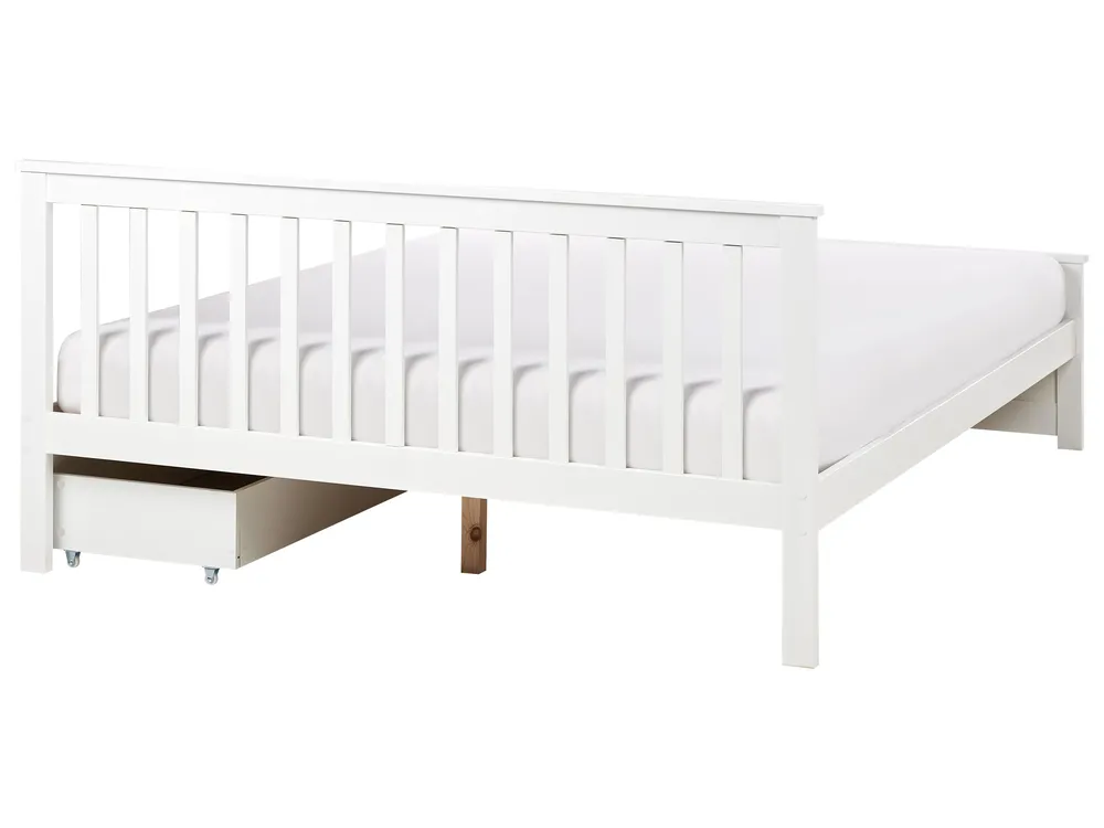 Bett mit 2 Schubladen OLENDON Kiefernholz Weiß 160 x 200 cm_954852