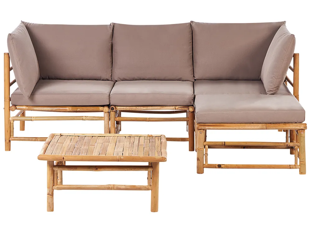 Garten Ecksofa mit Tisch 4-Sitzer CERRETO Bambus Taupe linksseitig