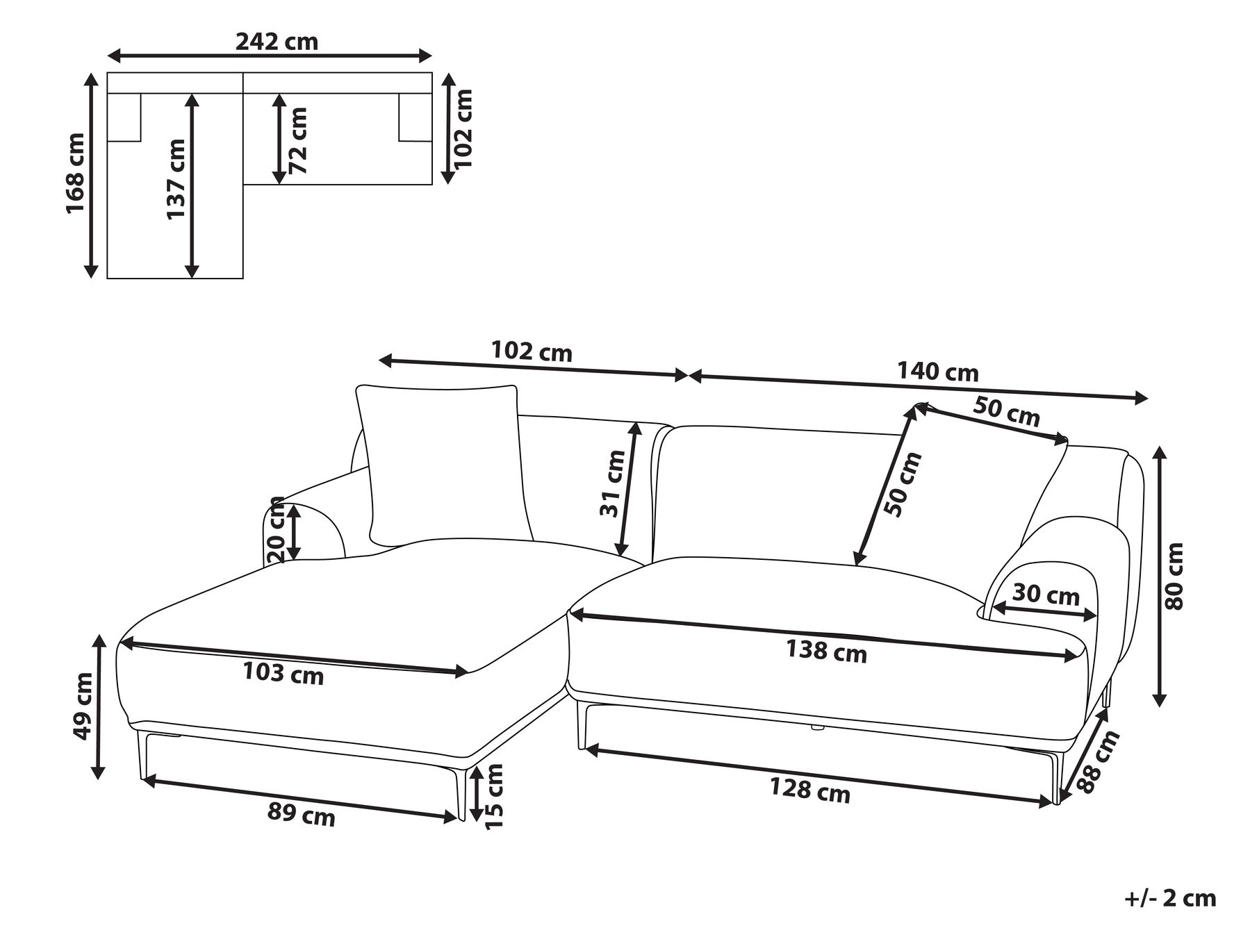 Ecksofa STENUM Cord Hellbraun rechtsseitig_972416