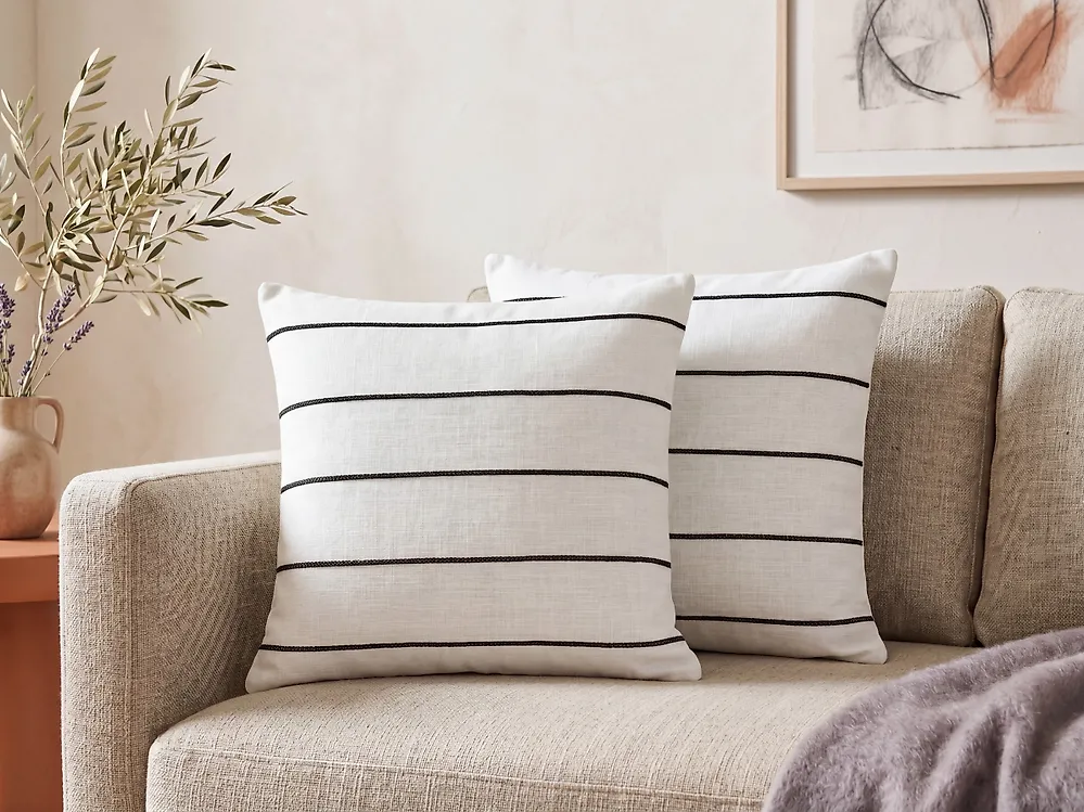 Set of 2 Decorative Cushions MILAS 50 x 50 cm Linen Black/ White Striped_1183177