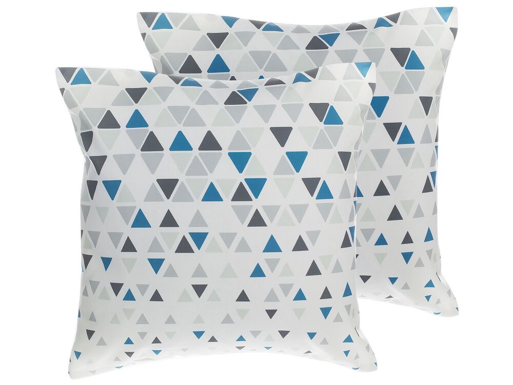 Set of 2 Decorative Cushions CLEOME 45 x 45 cm White Grey Blue Geometric Pattern