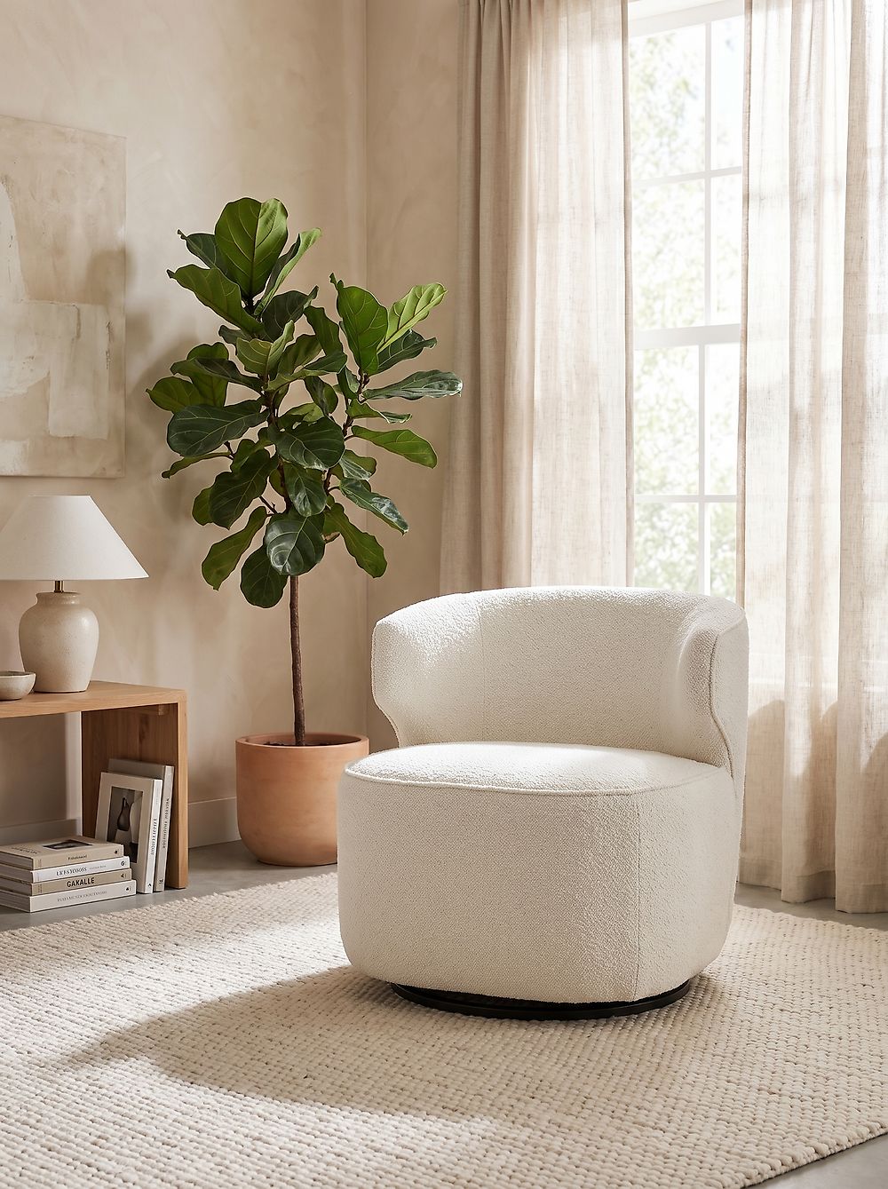 Swivel Armchair MOLLEBY Boucle Off-White