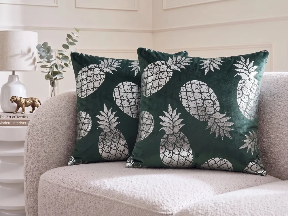 Dekokissen 2er Set ASTILBE 45 x 45 cm Samtstoff Dunkelgrün Pflanzenmuster