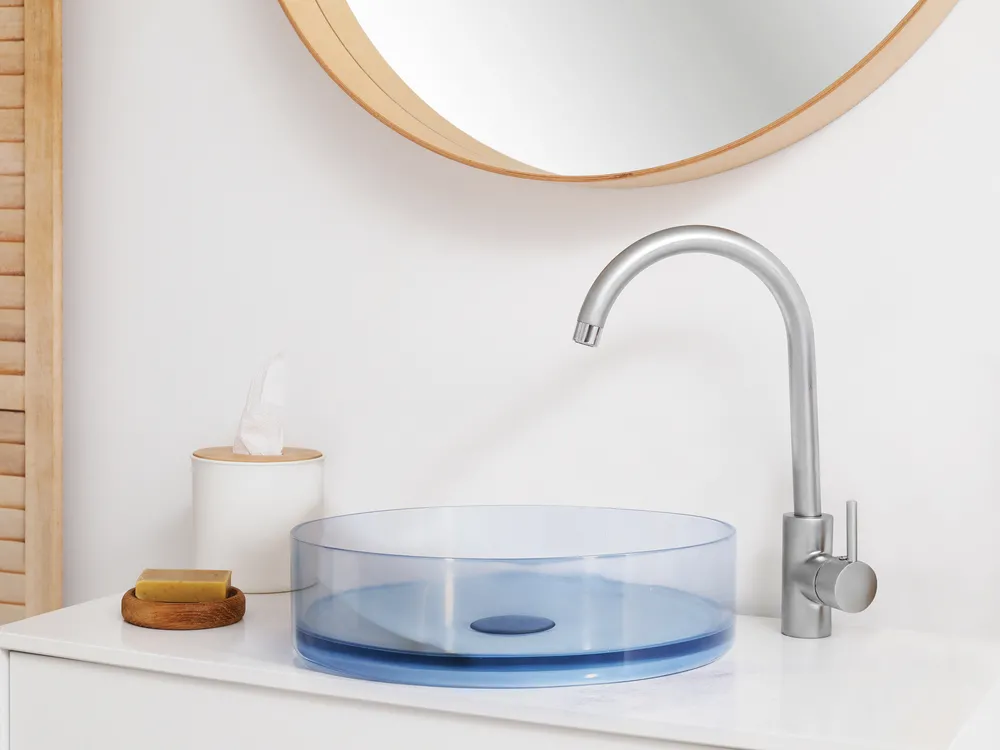 Countertop Basin TOLOSA ⌀ 360 mm Solid Surface Light Blue