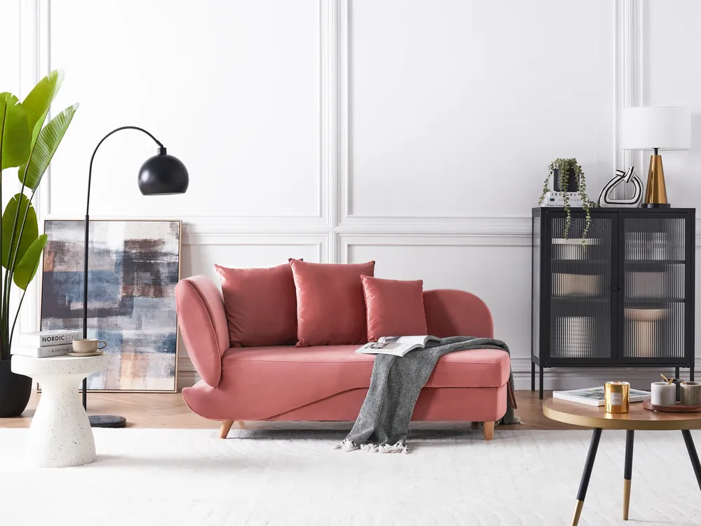 Linksseitige Chaiselongue MERI mit Stauraum Samtstoff Rosa