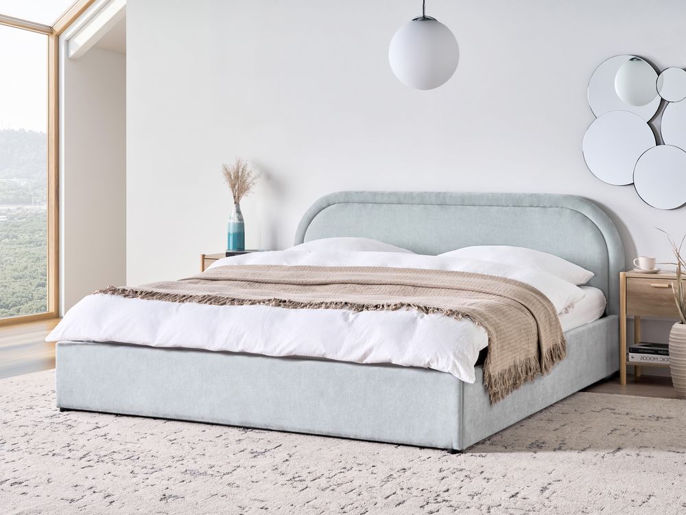 Bed met opbergruimte QUILLIEN Chenille Lichtblauw 180 x 200 cm