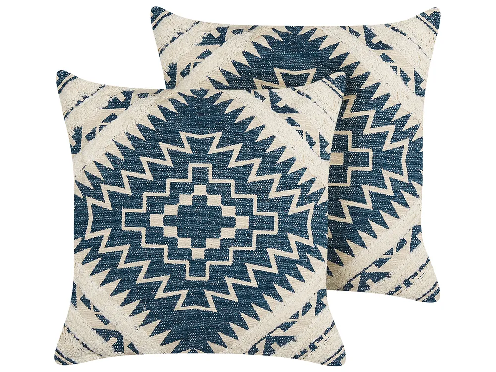 Dekokissen 2er Set SAFI 50 x 50 cm Baumwolle Blau Geometrisches Muster