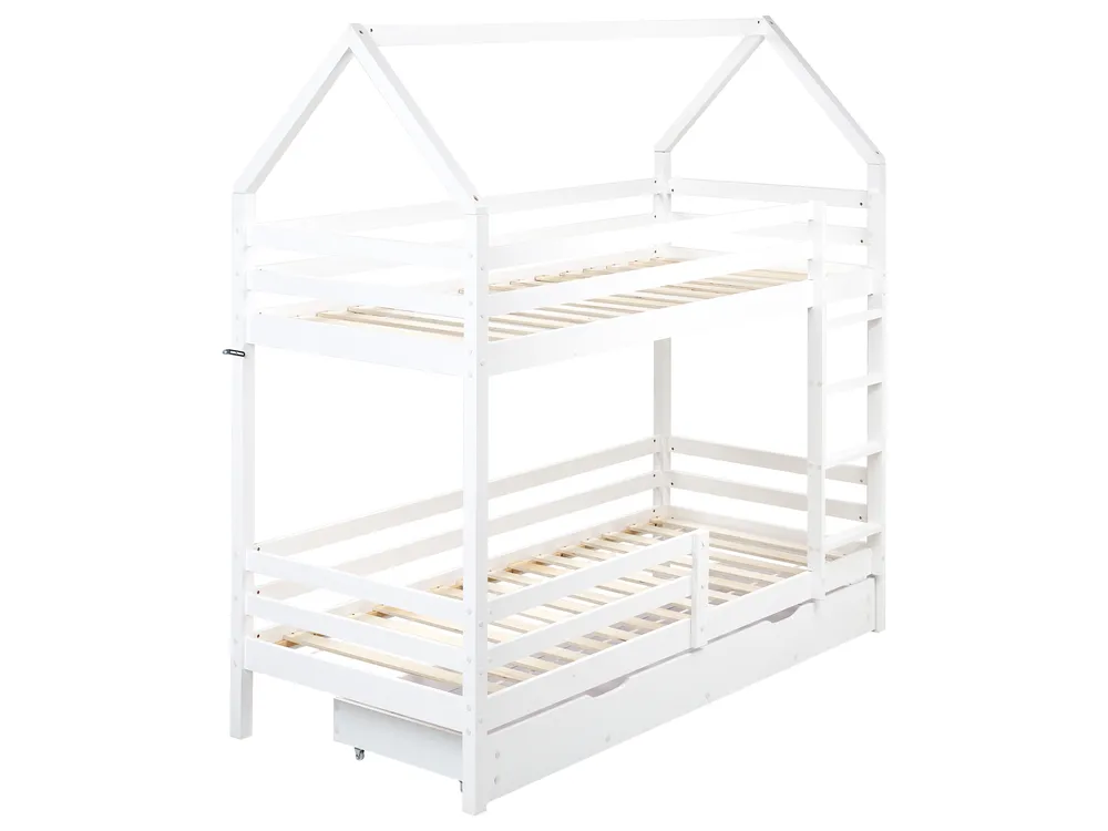 Hochbett mit Schubladen Haus Kiefernholz GIRGOLS 90 x 200 cm mit Stauraum Weiß_1082529