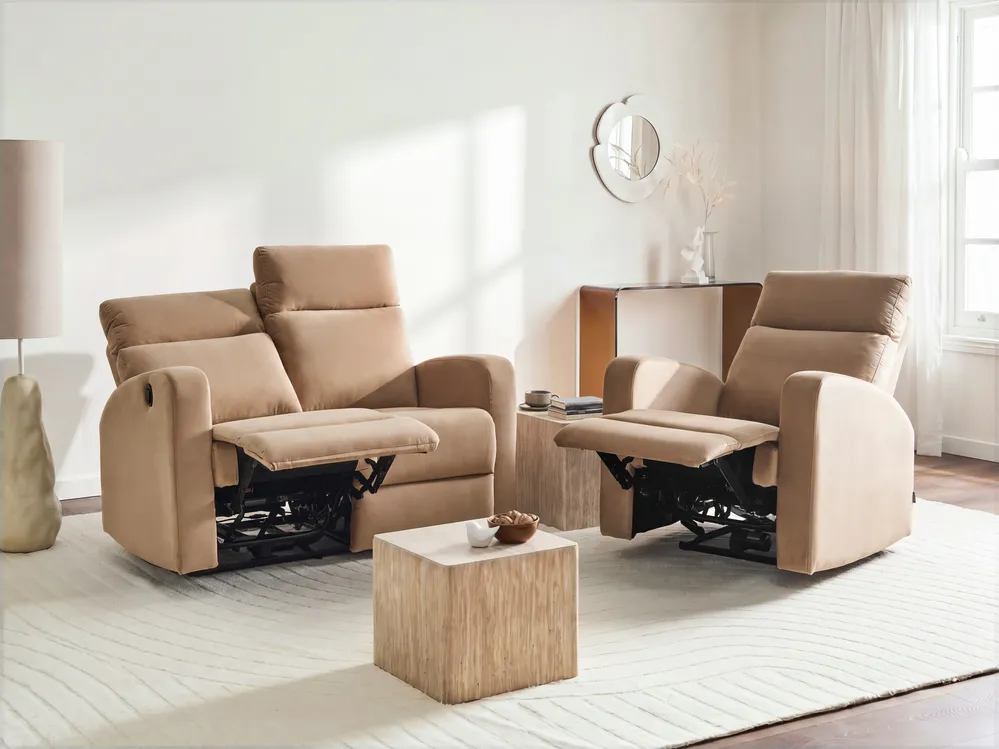 Sofa elektrisch verstellbar 2-Sitzer VERDAL Samtstoff Hellbraun_1081354