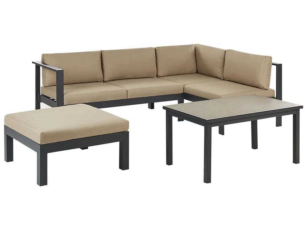 Garten Ecksofa mit Tisch 5-Sitzer MESSINA Metall Sandbeige linksseitig_932149