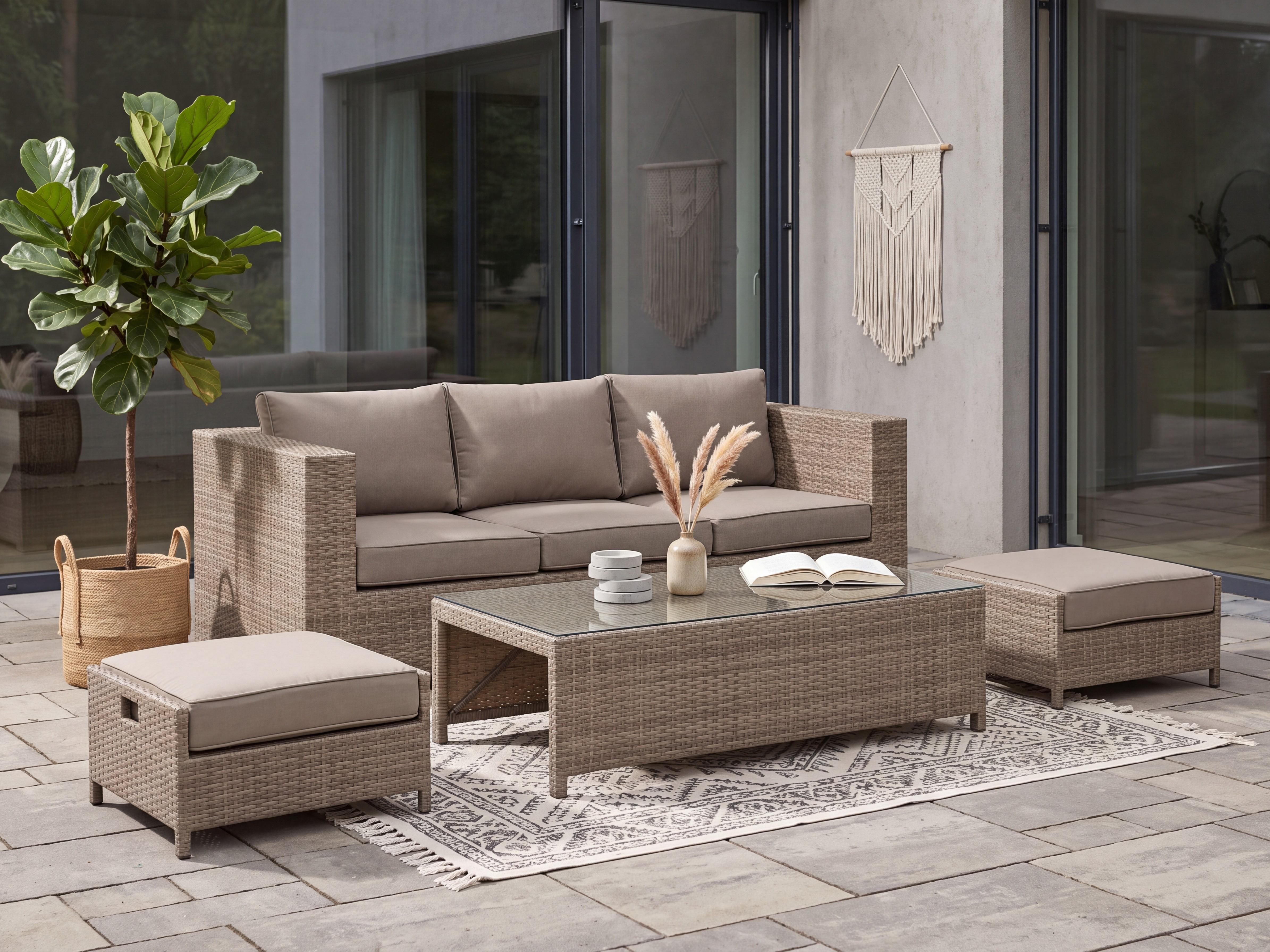 Lounge Set mit Tisch 5-Sitzer BELLUNO Polyrattan Braun