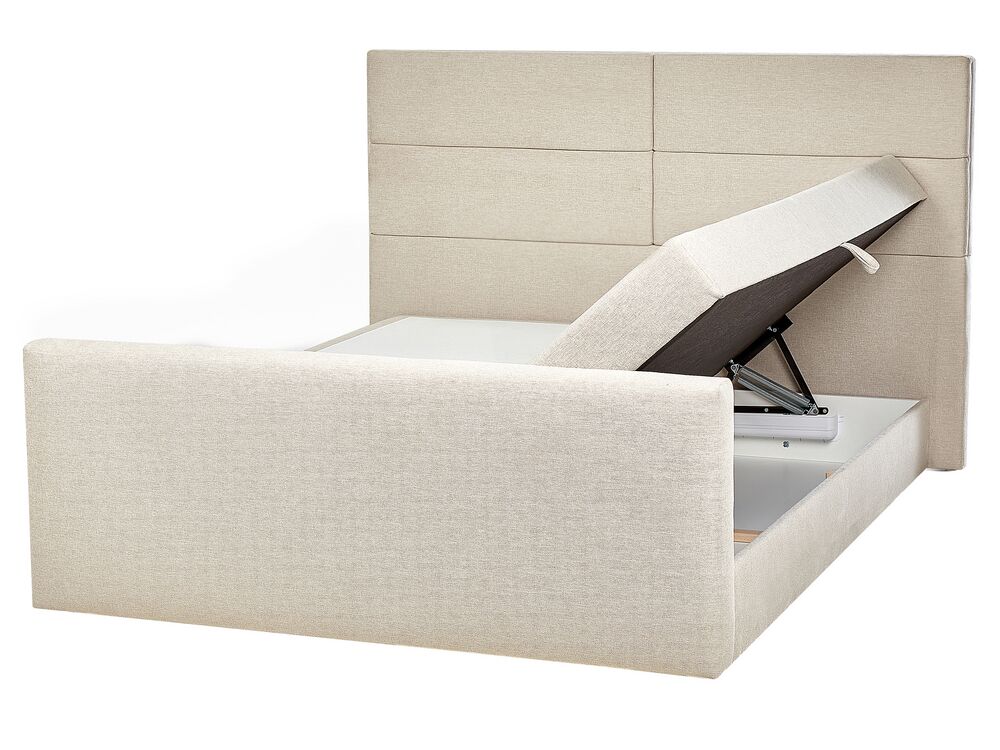 Divan Bed with Storage ARISTOCRAT Fabric Light Beige 160 x 200 cm (EU King Size)