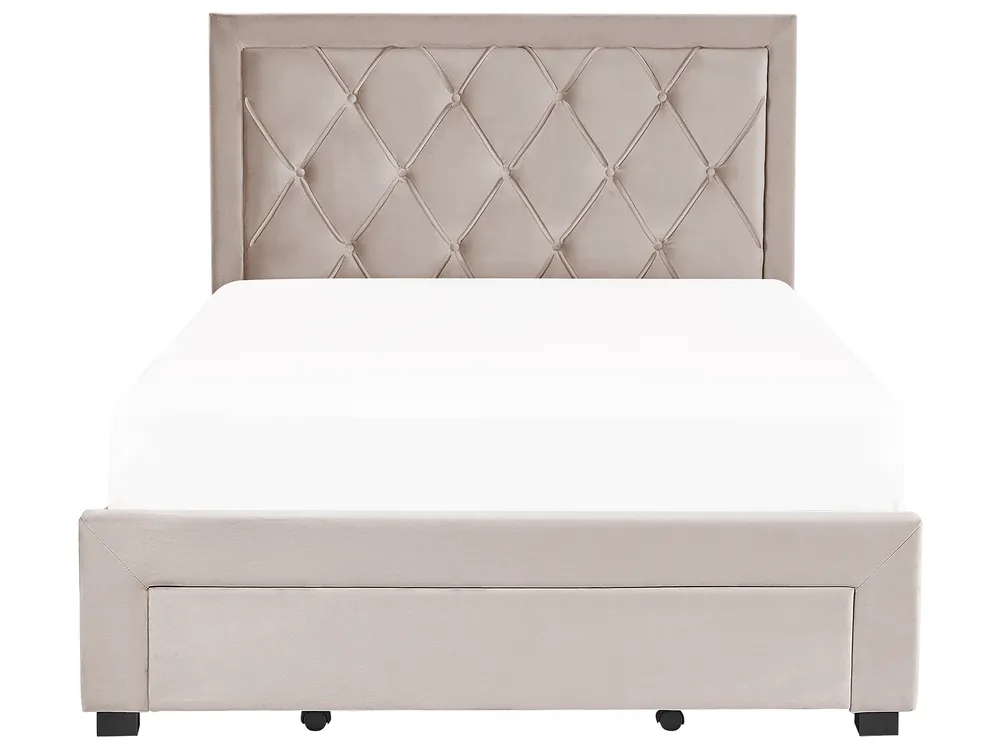 Bed with Storage Drawers LIEVIN Velvet Beige 140 x 200 cm (EU Double)_858025