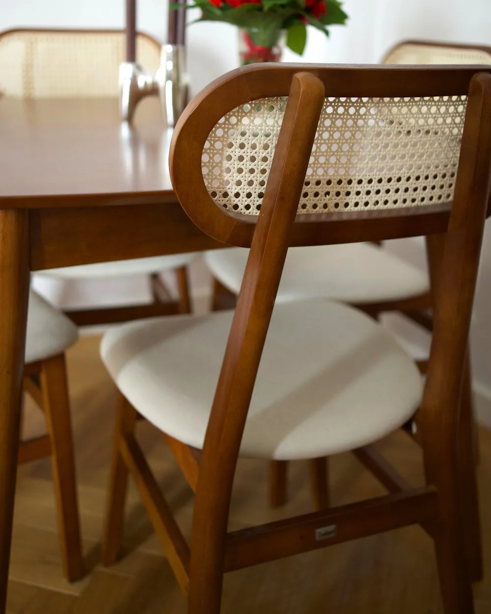 Set of 2 Dining Chairs FALLON Wood Brown/ Light Beige_1170418