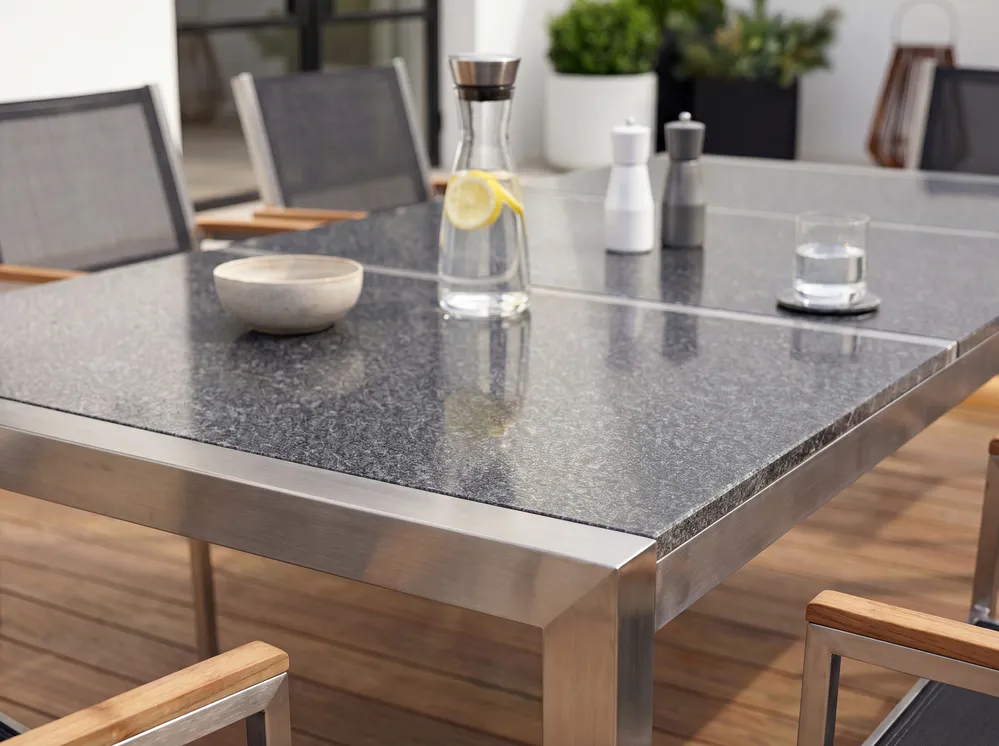 Garden Dining Set 8 Seater GROSSETO Triple Plate Granite Polished Grey_1108204