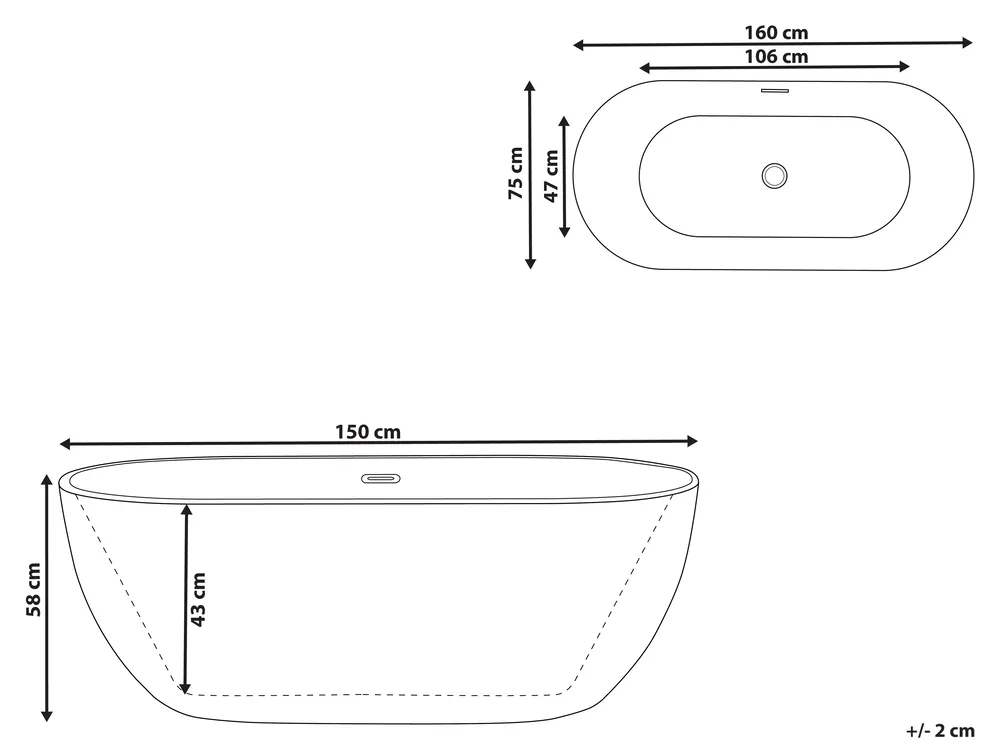 Freestanding Bathtub CARRERA 1600 x 750 mm White_798765