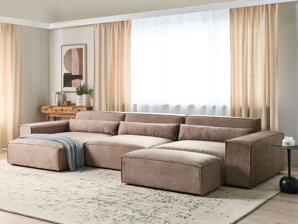 Modul Ecksofa 4-Sitzer HELLNAR mit Ottomane Stoff Hellbraun rechtsseitig