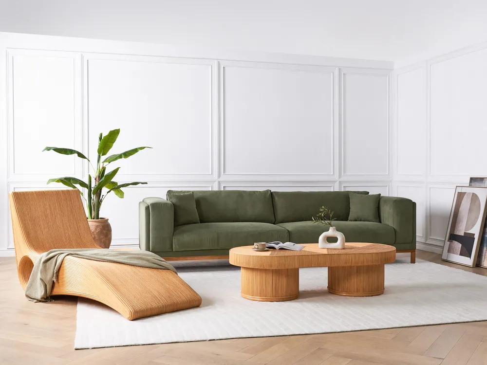 COSTWAY Couchtisch, Glas, Rattan, Holz Sofatisch Mi Produktbild-Vorschau 3