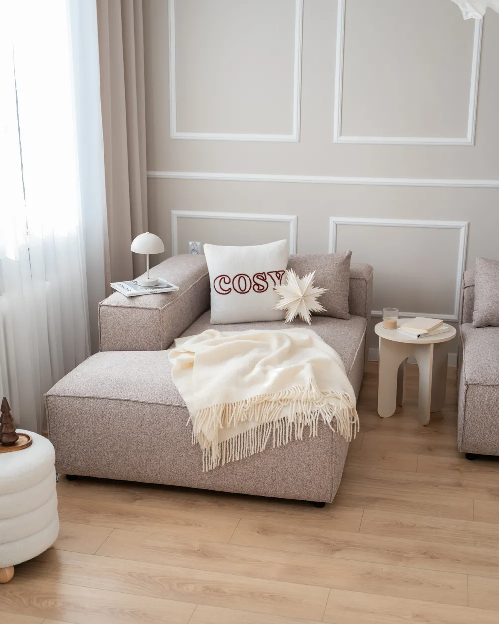 Rechtsseitige Chaiselongue BRANDE Stoff Hellbraun_1039271