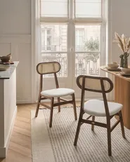 Set of 2 Dining Chairs FALLON Wood Brown/ Light Beige_1064938