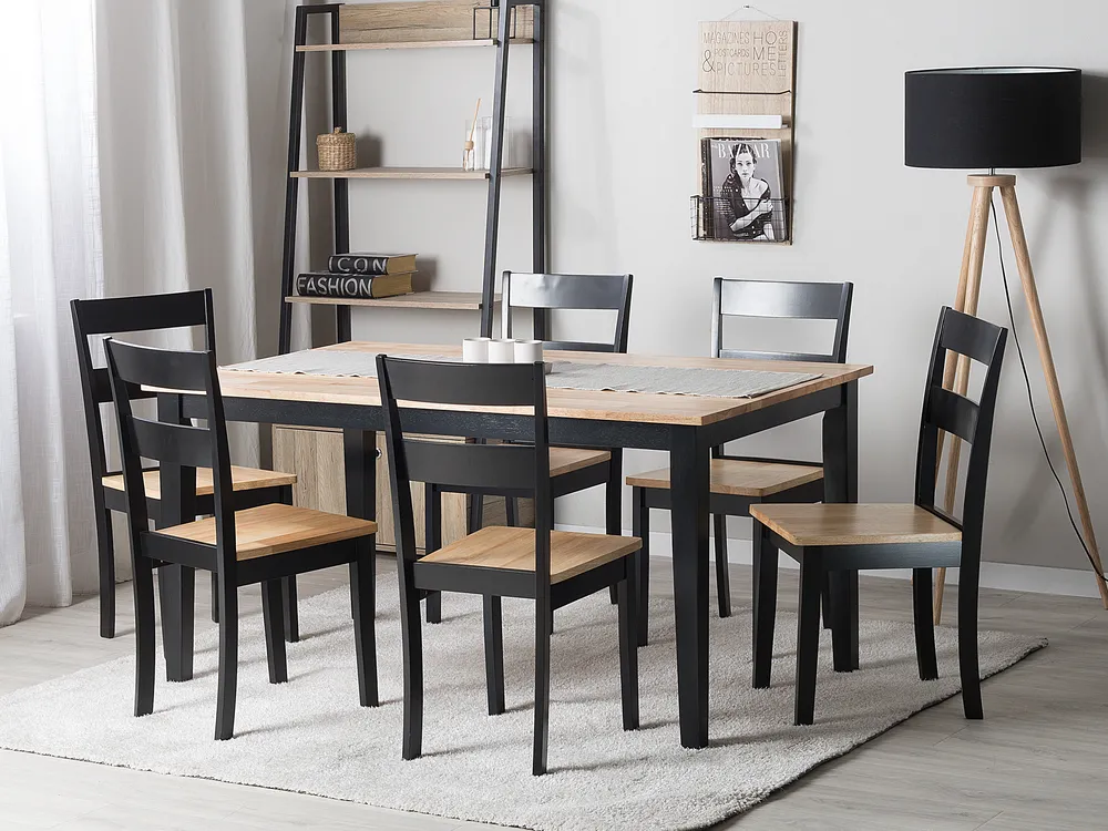 Esszimmer Set GEORGIA Holz Braun / Schwarz 6-Sitzer