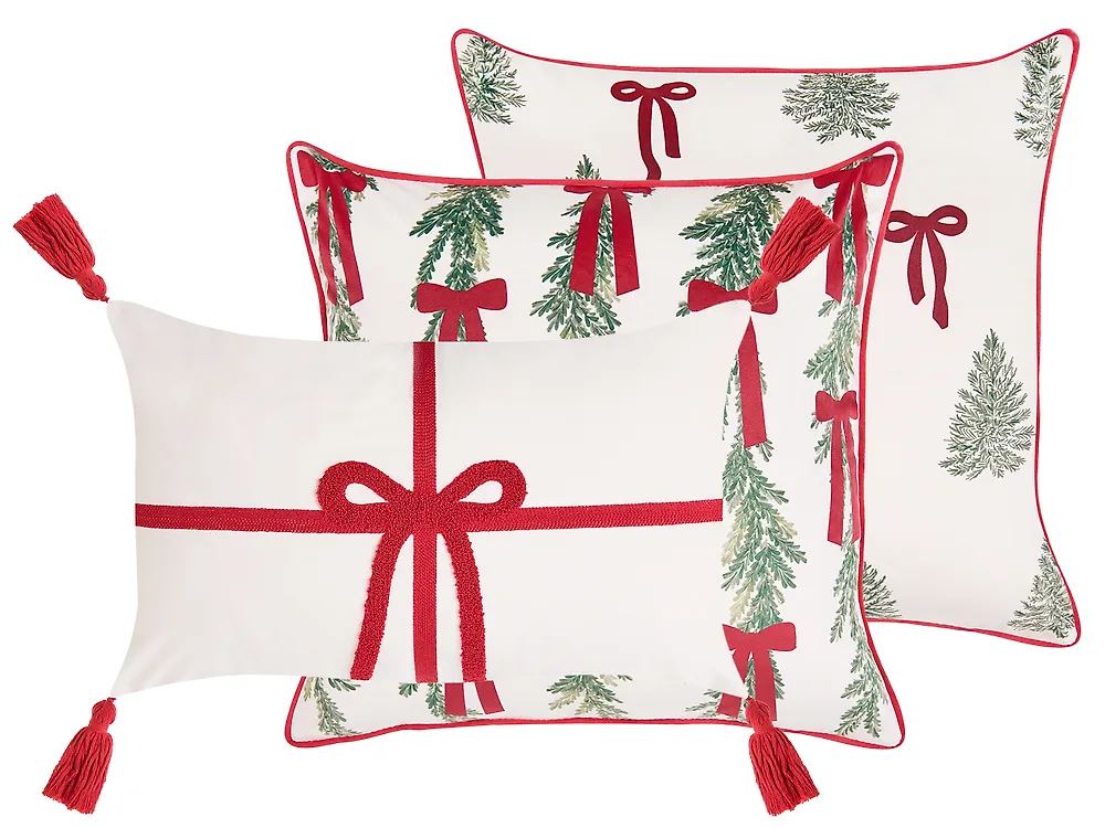 Lot de 3 coussins décoratifs XAVIA 30 x 50 cm 45 x 45 cm Blanc Motif de Noël