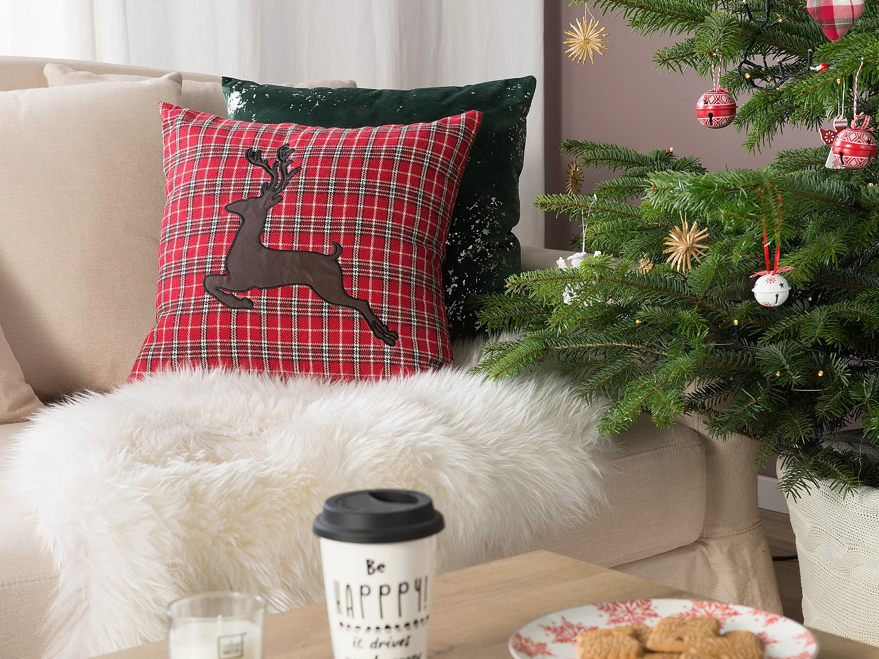 Dekokissen 2er Set COMET 45 x 45 cm Dunkelrot Weihnachtsmotiv_769070