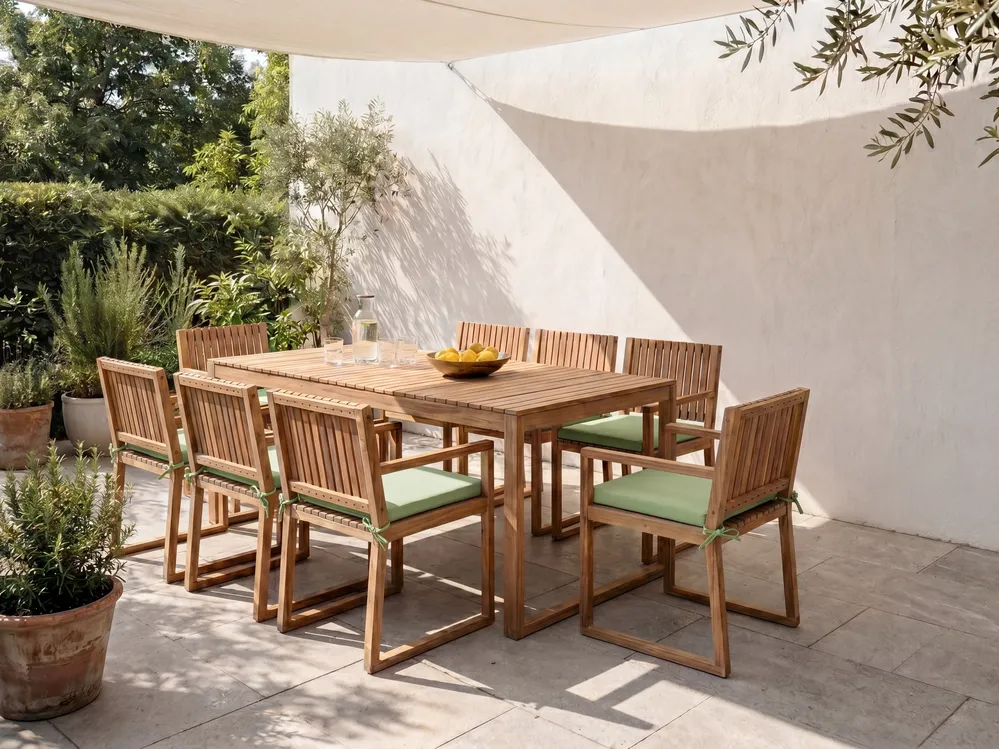 Garden Dining Set 8 Seater SASSARI PREMIUM with Cushions Certified Acacia Wood Light Green