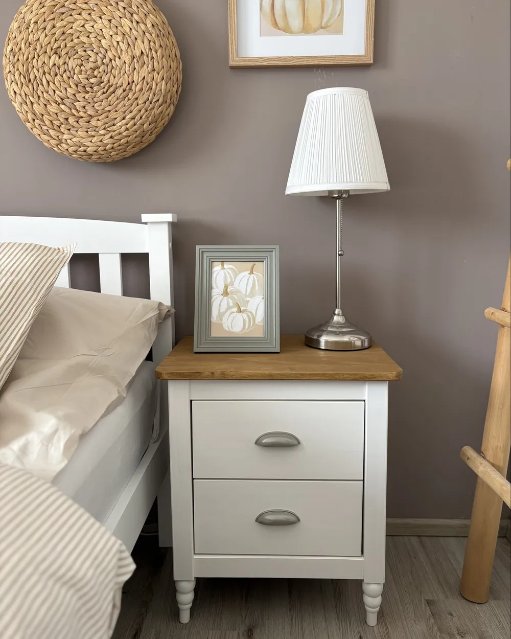 2 Drawer Bedside Table SHILLINGTON Pine Wood Brown/ White_1028680