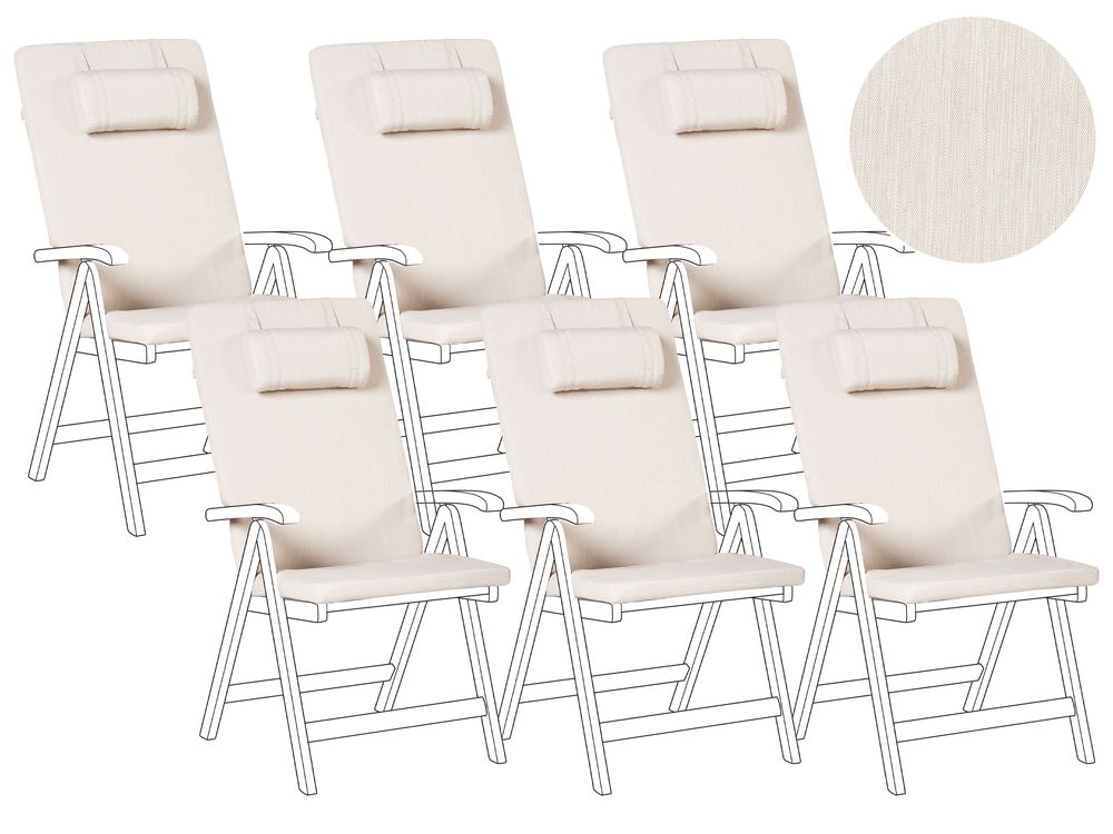 Set of 6 Back/Seat Cushions JAVA/AMANTEA PREMIUM 50 x 71 cm Light Beige