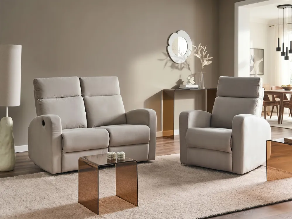 Sofa elektrisch verstellbar 2-Sitzer VERDAL Samtstoff Beige_1080971