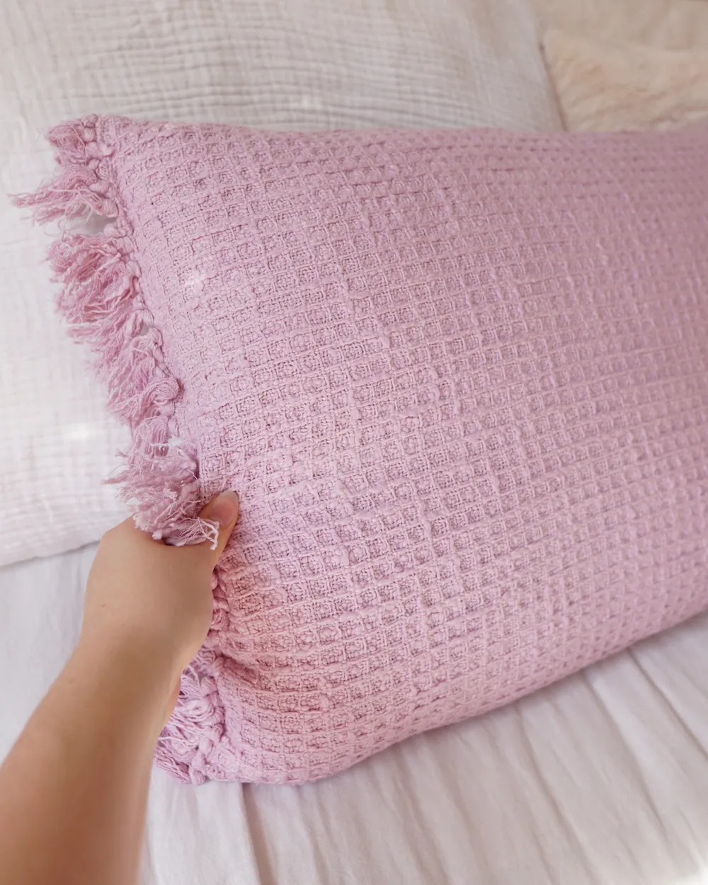 Set of 2 Decorative Cushions TANSY 40 x 60 cm Cotton Pink Solid_1012383