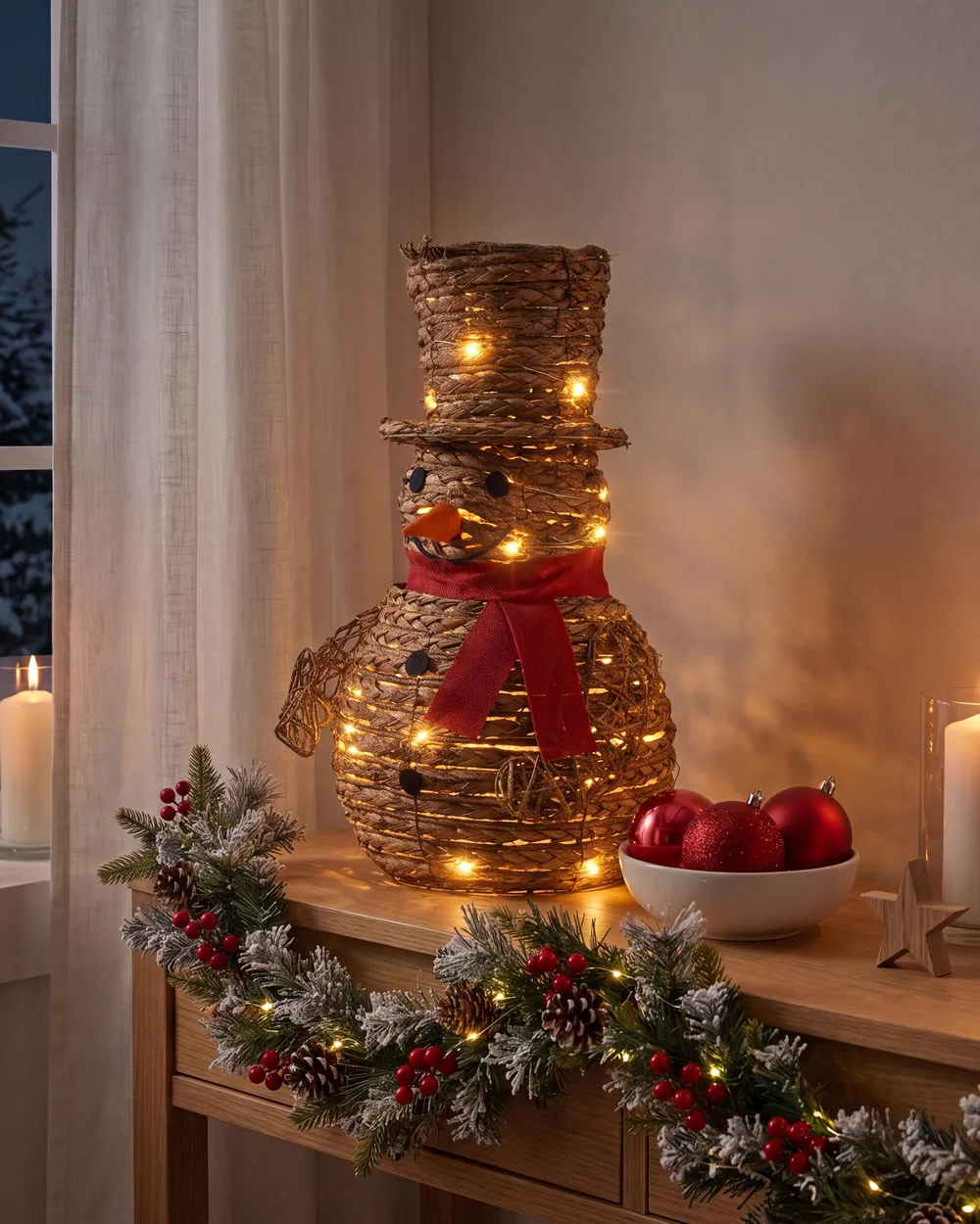 Weihnachtsdekoration LED OLAFSVIK 52 cm Schneemann Naturfarben