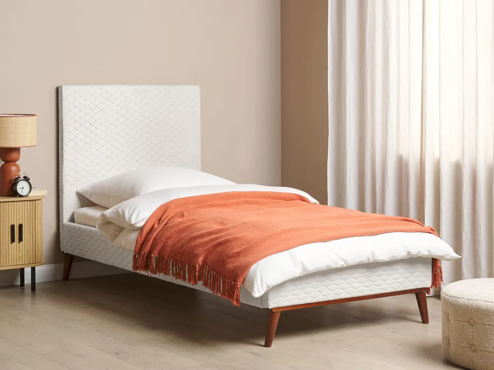Bett mit Lattenrost Samtstoff BAYONNE 90 x 200 cm Cremeweiß