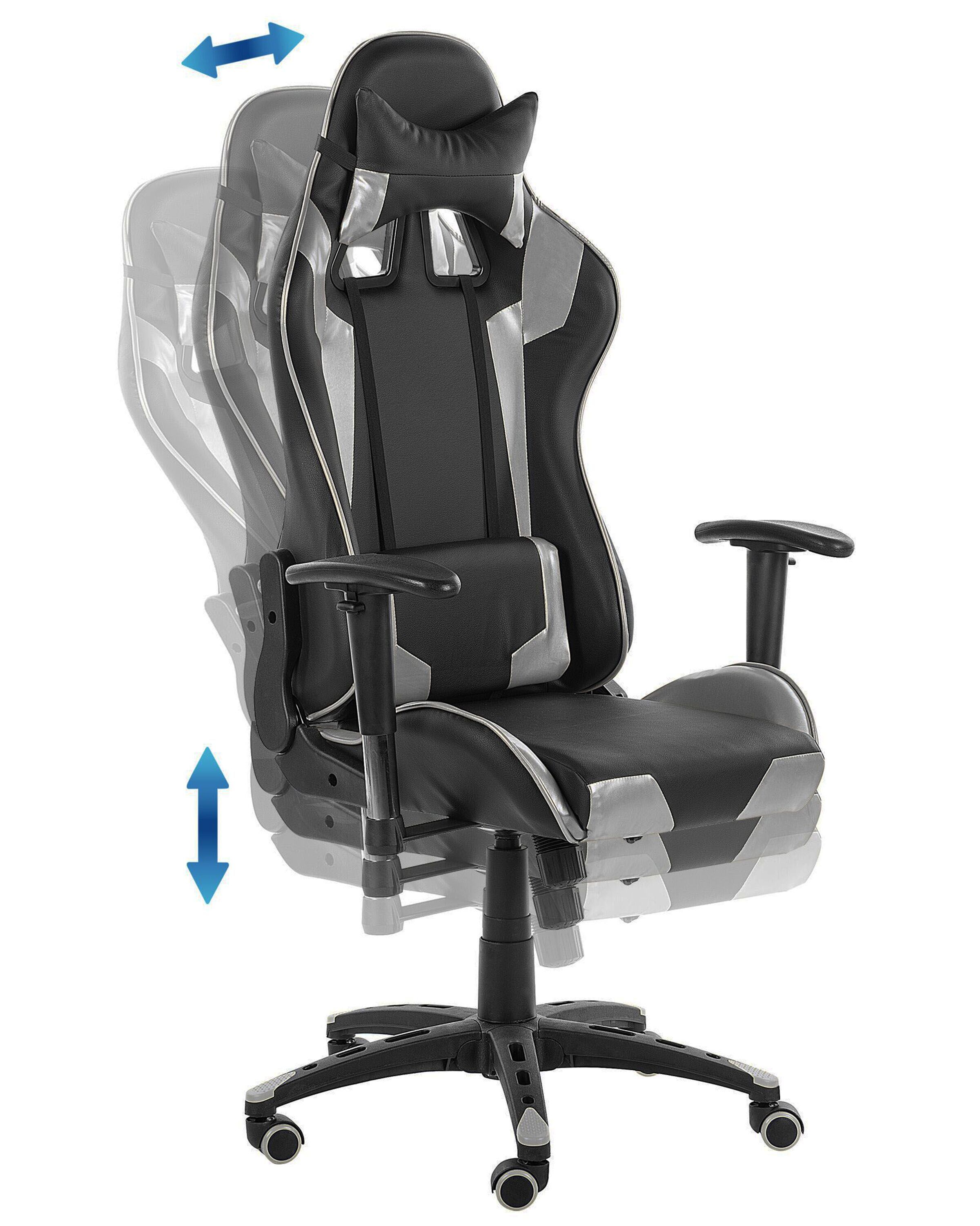 Gaming Chair Swivel KNIGHT Faux Leather Silver | Beliani.de