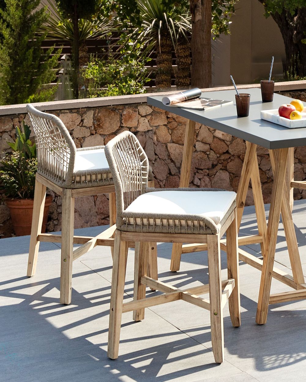 Lot de 2 chaises de bar de jardin TALAMONE Acacia Beige