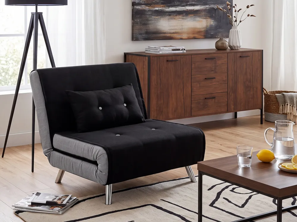 Kutijasta sofa za jednu osobu FARRIS Tkanina Crni_1149424