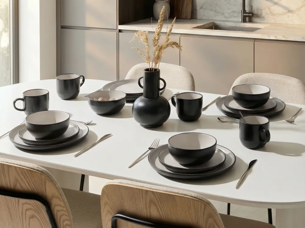Tafelservice 16-teilig NUTMEG Steinzeug Schwarz