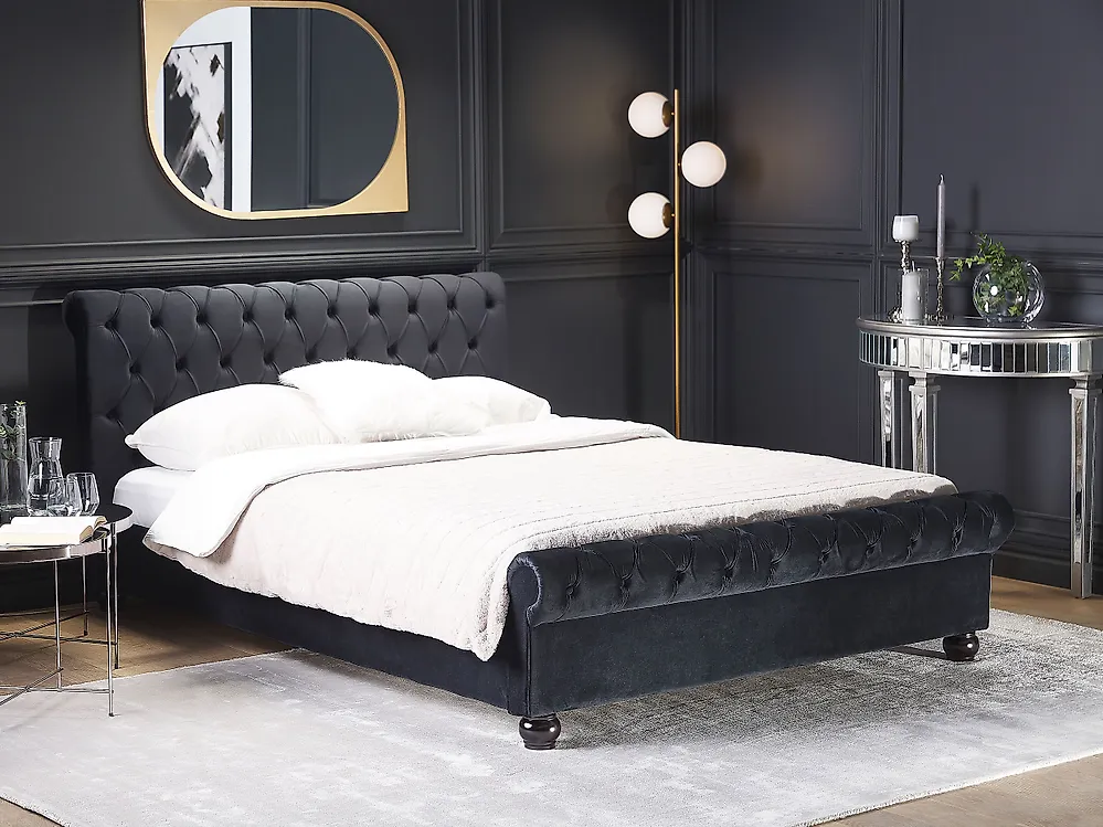 Bett mit Lattenrost Samtstoff AVALLON 140 x 200 cm Schwarz_1177363
