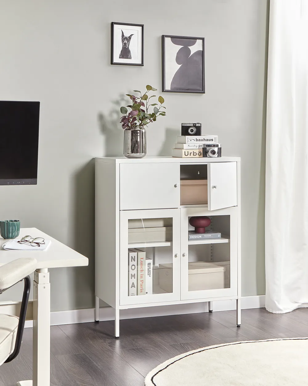 Sideboard mit Glastüren ESHOLT 80 cm Metall Weiß