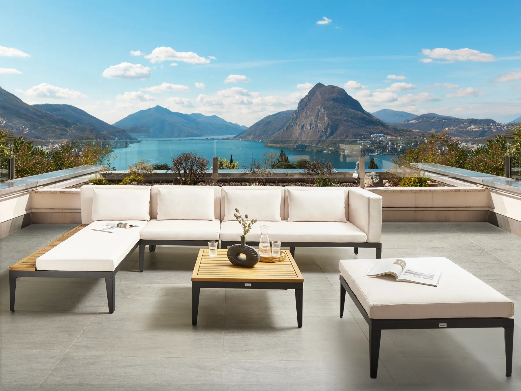Garden Lounge Set with Table and Ottoman 4 Seater BRACCIANO Certified Acacia Wood Light Beige Right Hand_955525