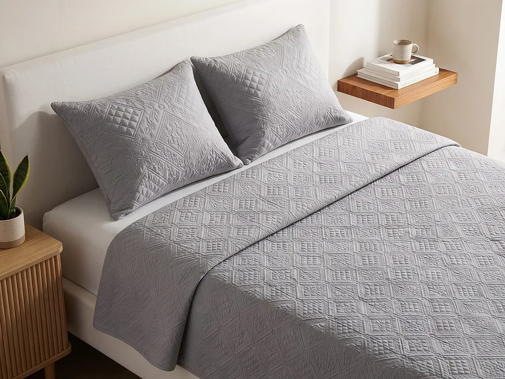 Bedspread with Cushions ALAMUT 140 x 210 cm Grey_1156560