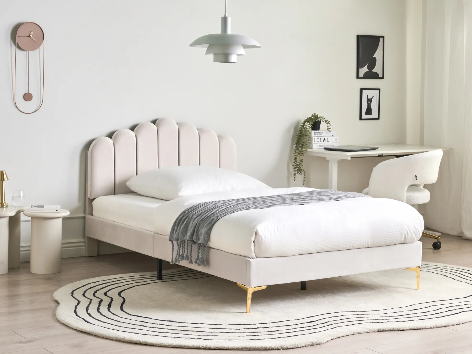 Bett mit Lattenrost Samtstoff SAUVIAN 120 x 200 cm Cremeweiß_1014431