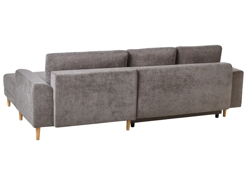 Eckschlafsofa 3-Sitzer NUBORG mit Stauraum Chenillegewebe Taupe linksseitig_1017469