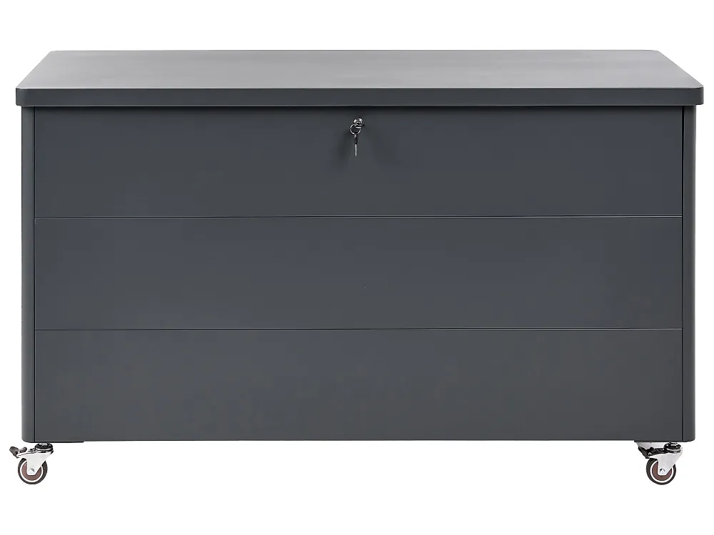 Aufbewahrungsbox KYMI 136 cm 55 cm Metall mit Rädern Dunkelgrau_1173668