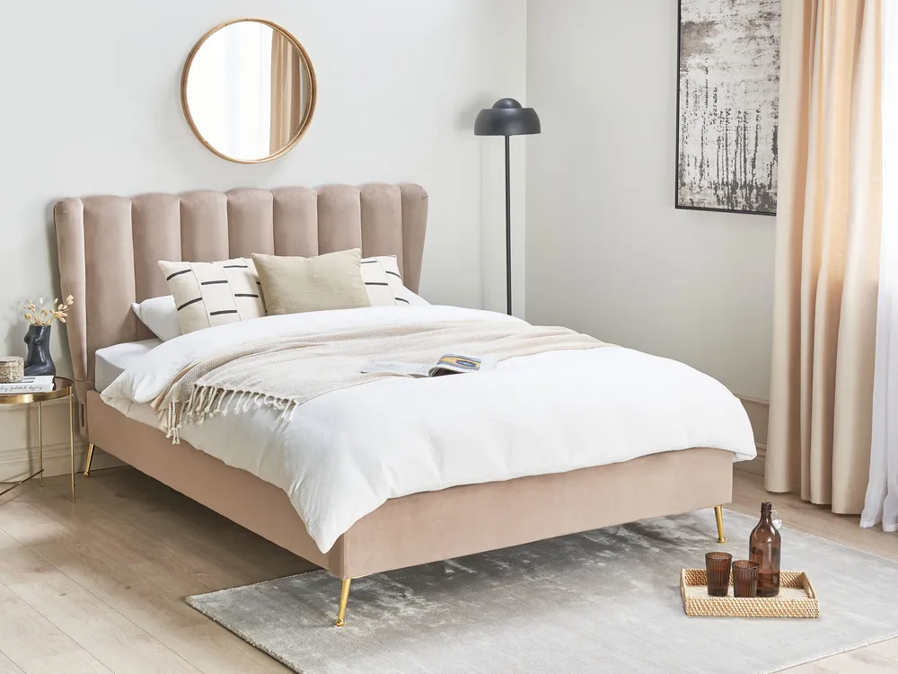 Bett mit Lattenrost Samtstoff MIRIBEL 140 x 200 cm Taupe