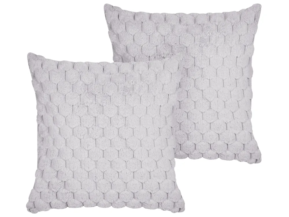 Dekokissen 2er Set PURSLANE 43 x 43 cm Webpelz Hellgrau Geometrisches Muster