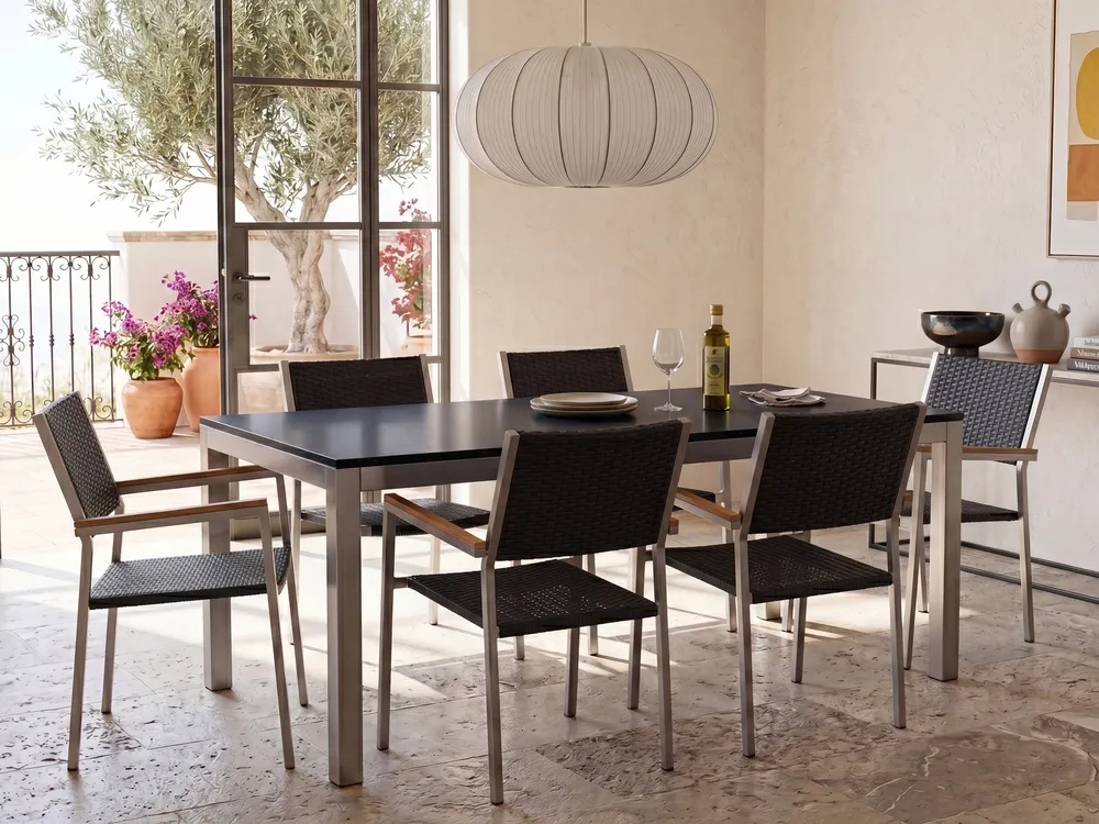 Gartentisch GROSSETO 180 cm 90 cm Sicherheitsglas Schwarz_1109484