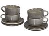 Tassen 4er Set mit Untertellern COSTMARY Steinzeug Grau