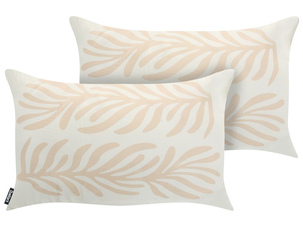 Set of 2 Outdoor Cushions ALISMA Plant Pattern 30 x 50 cm Light Beige